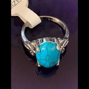 Turquoise Stone Silver Ring - Size 18